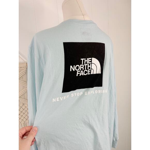 The North Face Box Logo Long Sleeve Crewneck Tee Womens XL Light Blue Shirt - Picture 8 of 9